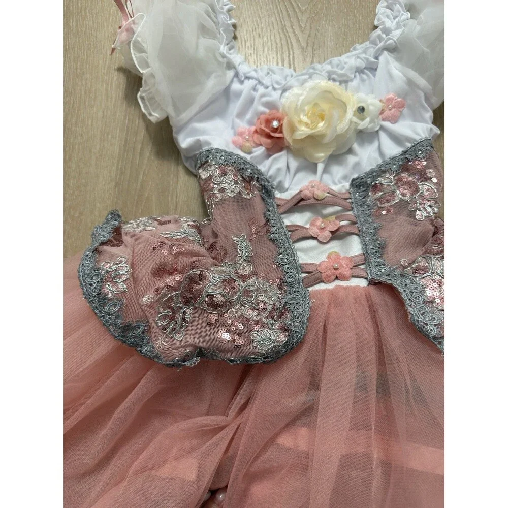 Weissman Giselle Ballet Costume Peasant Romantic Tutu Pink Silver Sz MC YAGP